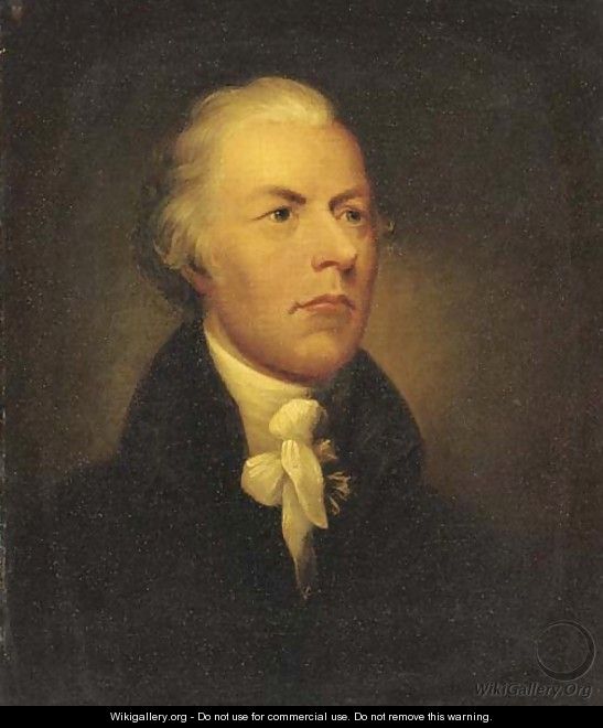 Portrait of a gentleman, previously identified as William Pitt the younger, bust-length, wearing a black coat and white cravat - (after) Hoppner, John