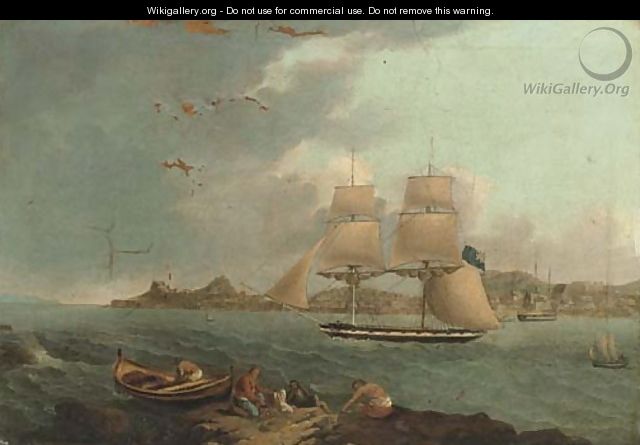 A British schooner in a mediterranean harbour - (after) Joseph Schranz