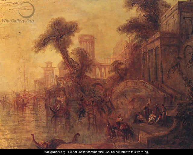 A Capriccio with Figures on a Quay - (after) Turner, William