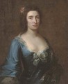 Portrait of a lady, half-length, in a blue dress with lace trim and a bow, flowers in her hair - (after) Highmore, Joseph
