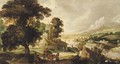 A river landscape with a horse and cart and other figures before a town - (after) Joos Or Josse De, The Younger Momper