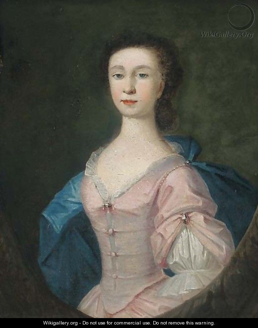 Portrait of Alice Bill, half-length, in a pink dress and blue wrap, in a feigned oval - (after) Richardson. Jonathan