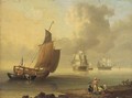A French lugger and merchantmen in coastal waters - (after) John Ward Of Hull