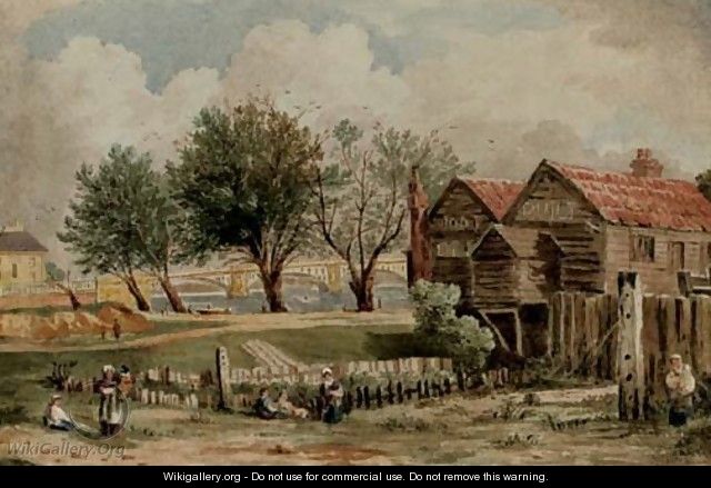 A boathouse at Millbank near Vauxhall Bridge - (after) John Varley