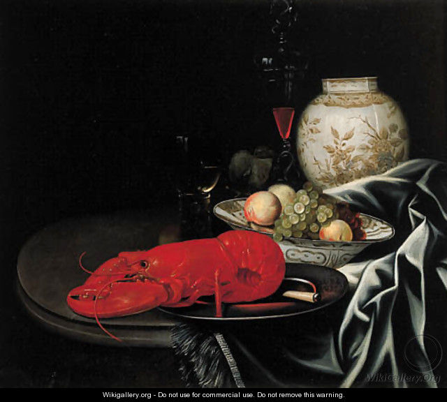 A lobster and a knife on a pewter plate - (after) Jurriaen Van Streeck