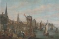 A view of Antwerp with elegant company on a quay - (after) Joseph Van Bredael