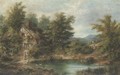 Figures by a pond, with a cottage beyond - (after) Joseph Thors
