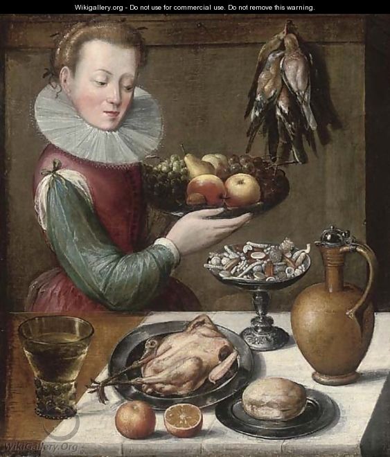 A young woman holding apples - (after) Lucas Van Valkenborch