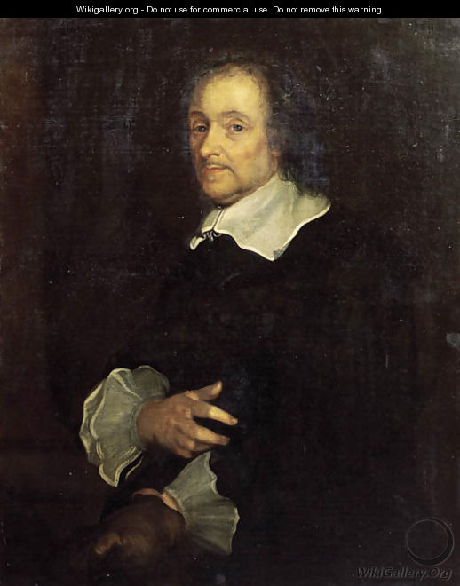 Portrait of a gentleman, half-length, wearing black costume with lace collar and cuffs - (after) Lucas Franchoys
