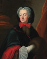 Portrait of a lady, half-length, in a black cloak with a red bow - (after) Louis Tocque