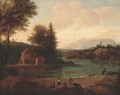 A river landscape with figures resting on the bank - (after) Lodewyck Van Ludick