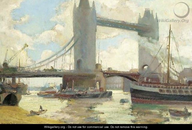 Barges and other river traffic by Tower Bridge - George Herbert Buckingham Holland