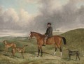 Portrait of Henry Beale Esq., on a hunter, with his greyhounds, including Sampler and Sapphire, in an extensive landscape - George Henry Laporte