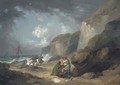 A coastal scene with fisherfolk on the shore - George Morland