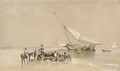 Unloading the supplies on the Breton coast, with customs men checking the cargo - George Bryant Campion