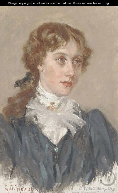 Portrait of a young lady, bust-length, in a black dress and white shirt - George Holmes