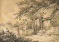 Figures on a pony before a thatched cottage - George Morland