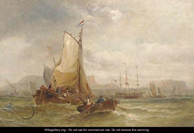 Congested coastal waters with a Dutch barge making ready to enter a busy harbour - George Chambers