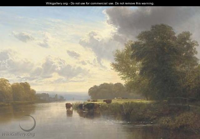 Cattle watering on the Thames - George Cole, Snr.