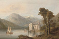 Figures resting beside an alpine lake, a castle beyond - George Clarkson Stanfield