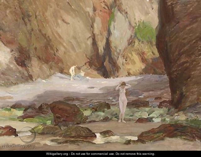 Bathers in a rocky cove - George Faulkner Wetherbee