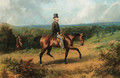 A Gentleman on a bay Hunter in an extensive wooded Landscape - George Earl