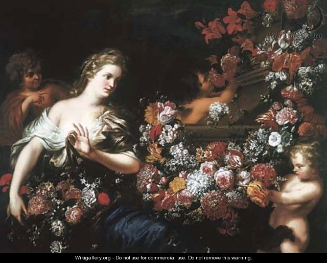 Flora with cherubs and garlands of flowers - Gaspar-pieter The Younger Verbruggen