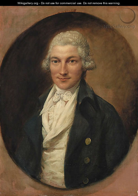 Portrait of a gentleman, possibly a member of the Bird family, half-length, in a blue coat and white waistcoat, feigned oval - Gainsborough Dupont