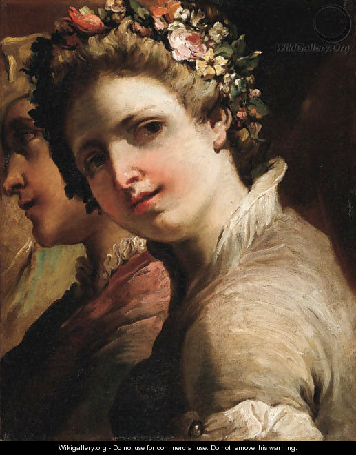 Studies of heads of a young man and girl - Gaetano Gandolfi