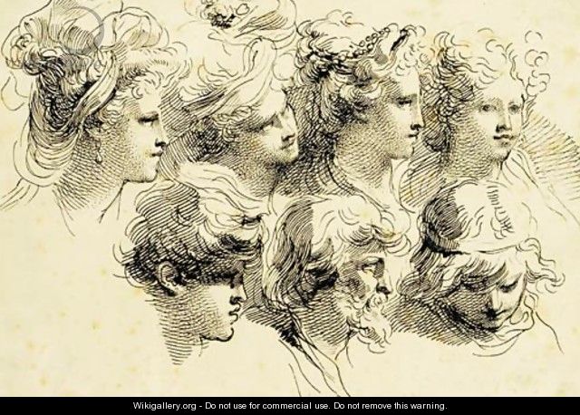 Seven studies of heads - Gaetano Gandolfi