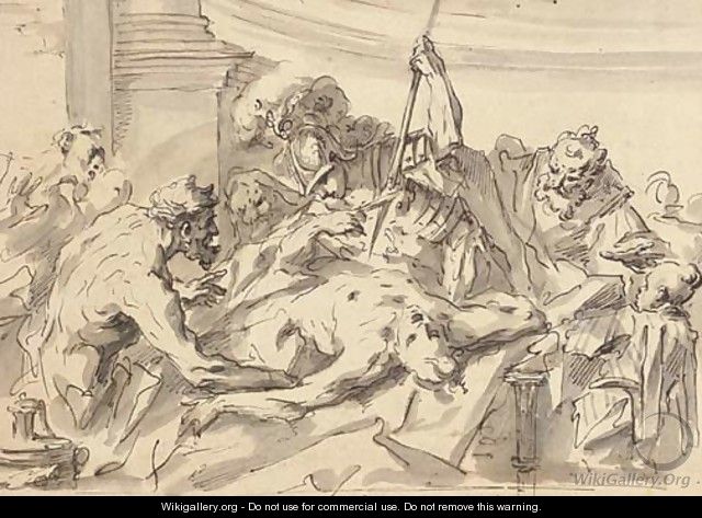 Satyrs and warriors threatening a bound captive - Gaspare Diziani