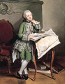 Portrait of Prince Friedrich-Franz I zu Mecklenburg-Schwerin (1756-1785), small full-length, in an embroidered green suit, at his studies - Georg David Matthieu