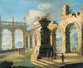 An architectural capriccio with classical ruins and figures - Gennaro Greco