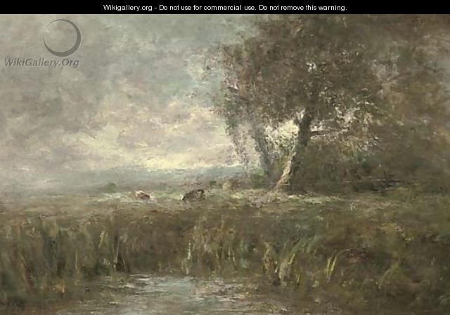 A landscape with pool, and cattle beyond - George A. Boyle