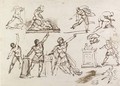 A sheet of studies for Mucius Scaevola and for Samson - French School