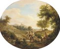 Travellers on the way home from market in an Italianate landscape - Friedrich Johann Voltz