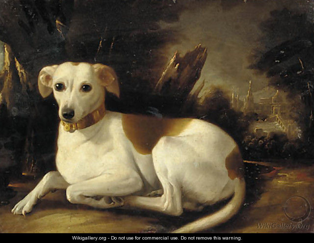 A whippet in a wooded landscape - French School