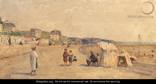 And Bathing Tents On A Beach - French School