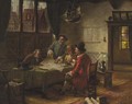 A Dutch seventeenth century interior with gentlemen discussing a naval chart around a table - Fritz Wagner