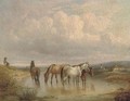 Ponies watering in an extensive landscape - Fritz van der Venne