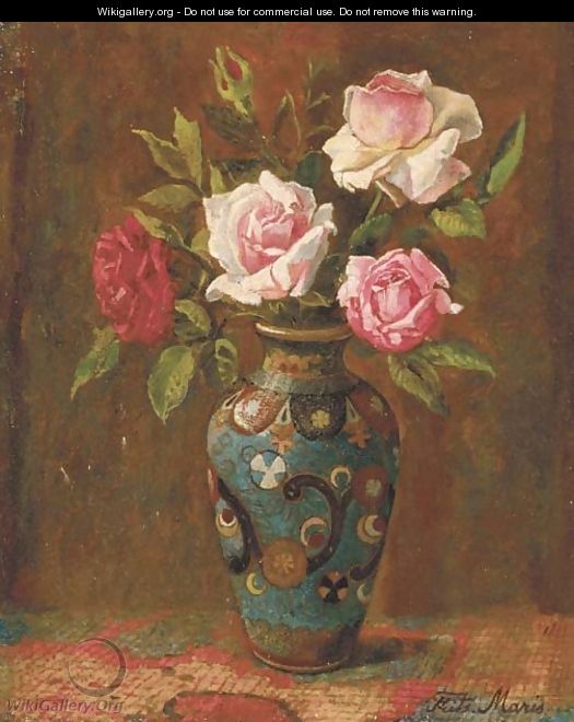 Rozen roses in a cloissone vase - Frits Maris