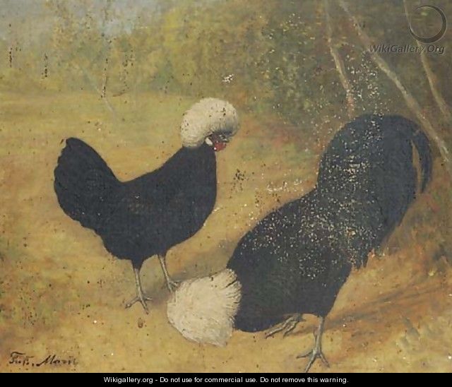 Poland rooster and hen in a landscape - Frits Maris