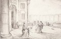 Elegant figures leaving the Colisee, Paris - Gabriel De Saint Aubin