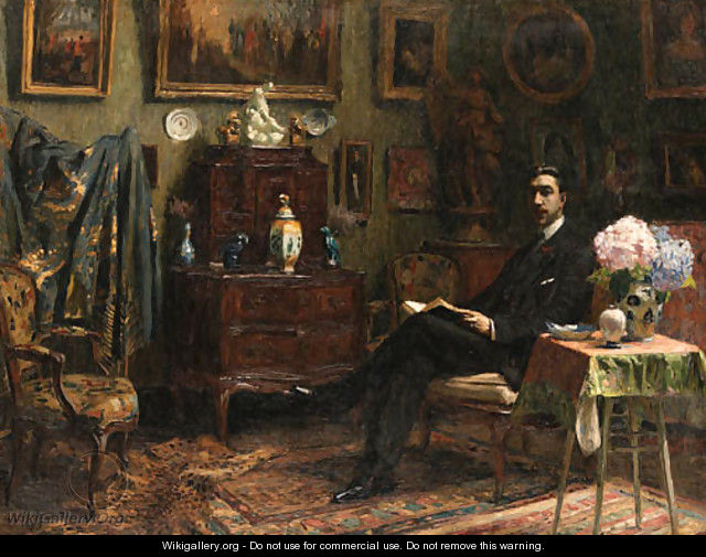 A gentleman reading in an interior - Gabriel Deluc