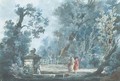 An elegant couple by a fountain in a park 2 - French School