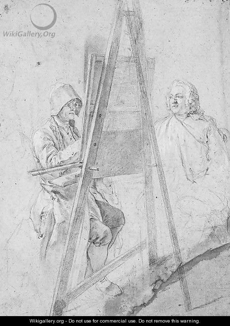 A pastellist drawing the portrait of a seated gentleman - French School