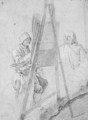 A pastellist drawing the portrait of a seated gentleman - French School