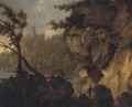 A mountainous landscape with two soldiers - French School