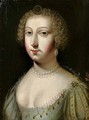 Portrait of a lady, bust-length, in a white dress, a string of pearls around her neck - French School