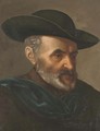Portrait of a man, bust-length, wearing a black hat - French School